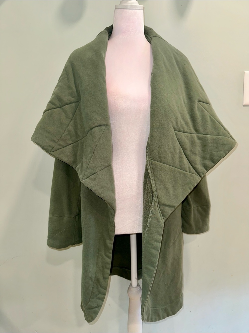 bagatelle Olive Green Open-Front Draped Sweater Shrug